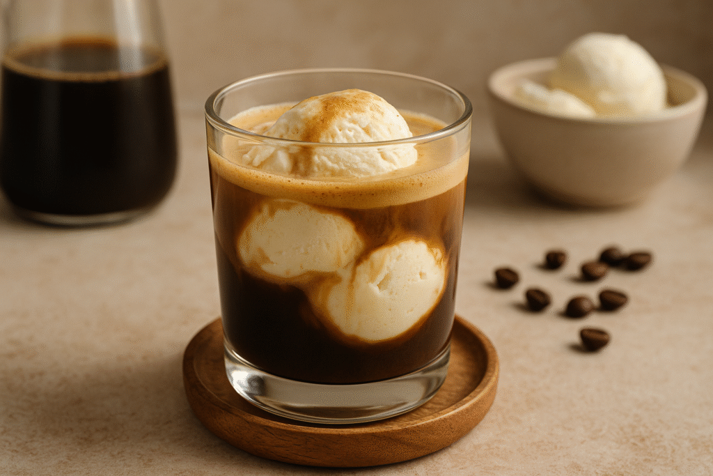 Café affogato italiano sorvete baunilha shot expresso