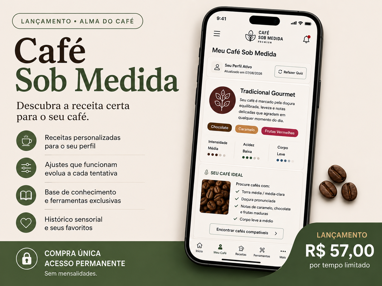 Café Sob Medida Premium – plataforma personalizada para descobrir seu perfil de café, receitas e preparos.