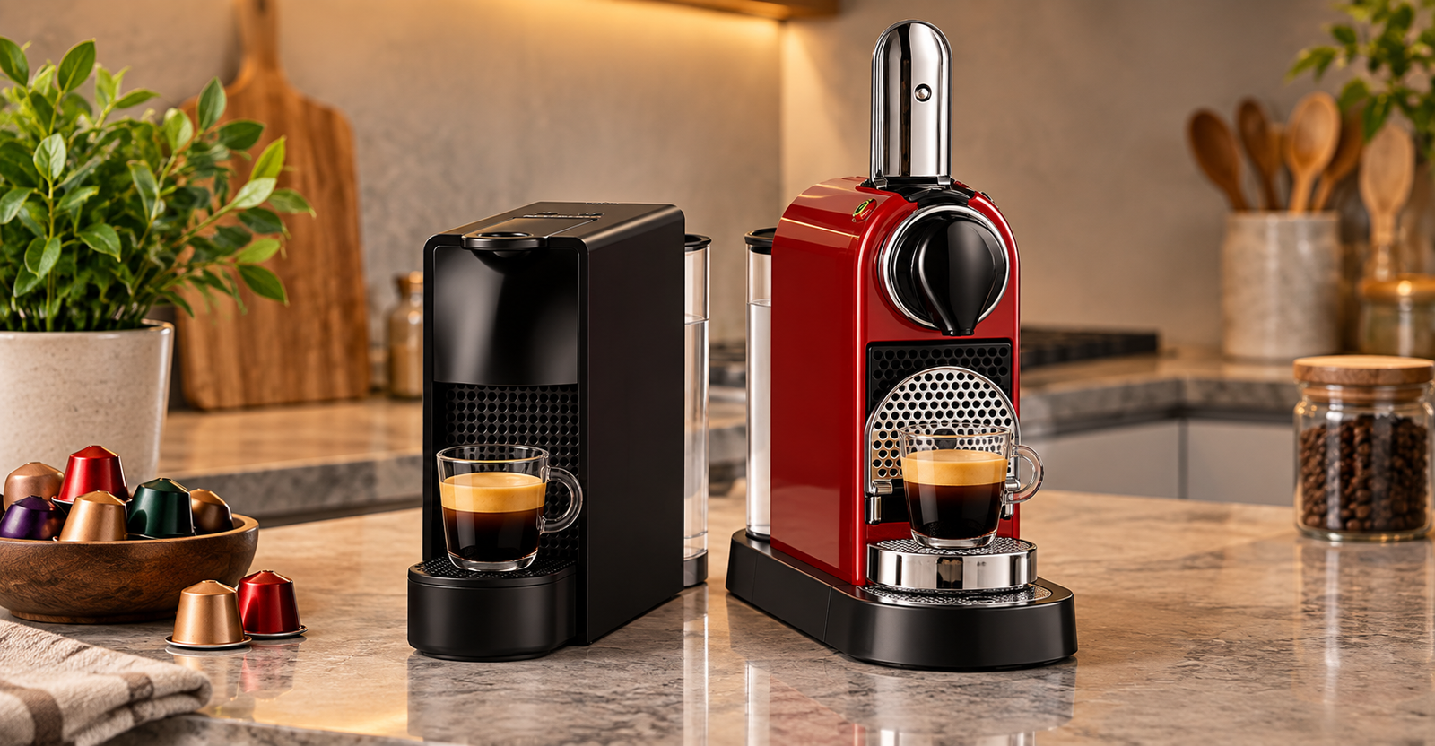 Nespresso Essenza Mini e CitiZ lado a lado sobre bancada de cozinha